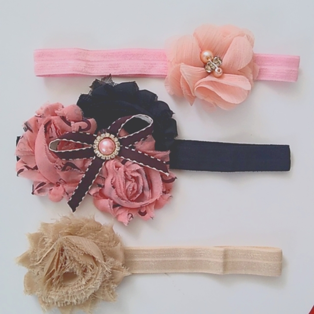 Toddler Headbands NEW set of 3 Baby girl headbands Black, peach and Beige